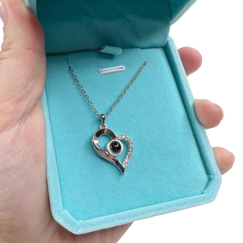 New Jardme Projection Silver Tone Rhinestone Heart Cable Chain Necklace
